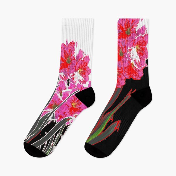 Item preview, ABSTRACTED RED-PINK  AMARYLLIS FLOWER GARDEN IN BLACK ART designed and sold by sharlesart.