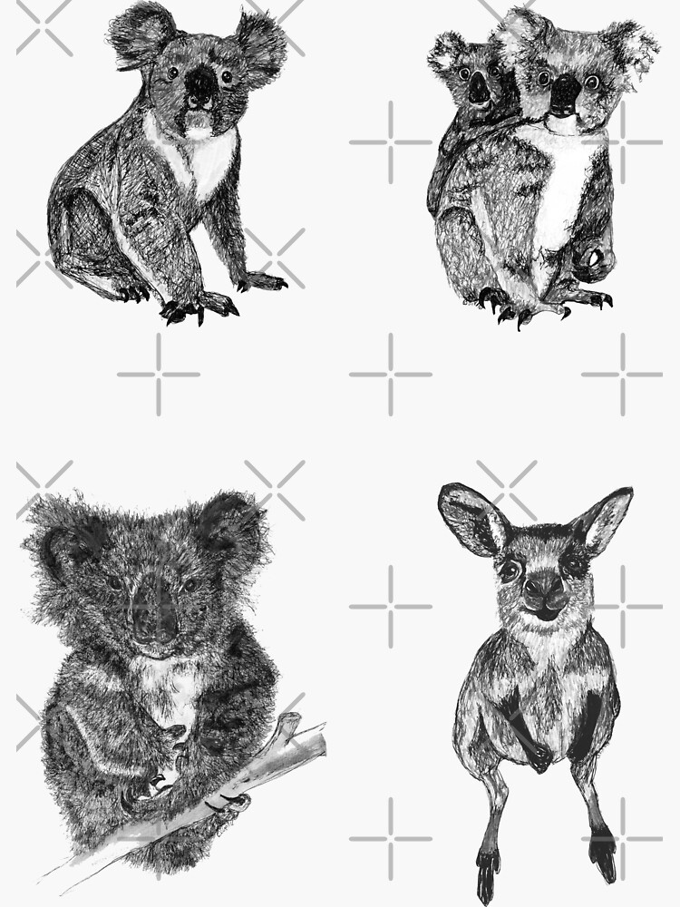 Land stickers 7- Koalas and a joey x 4 stickers by Wildcard-Sue