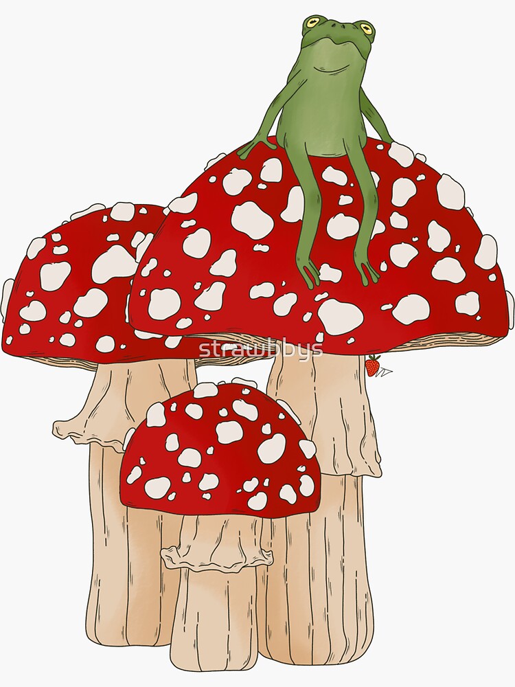 "Frog on a mushroom" Sticker by strawbbys | Redbubble