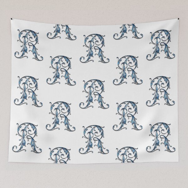 Item preview, Monogram - Blue Floral - R designed and sold by LaughingGryphon.