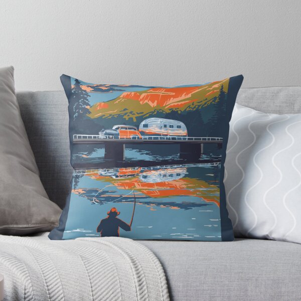 Retro Airstream travel poster Throw Pillow