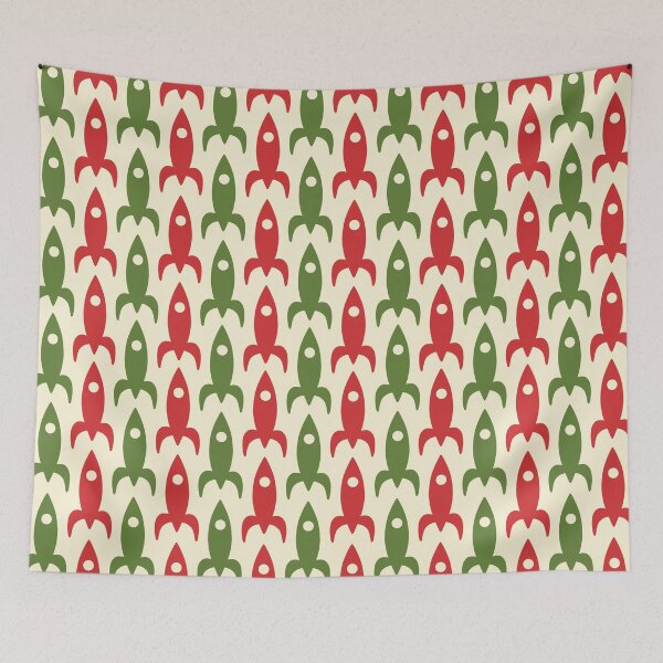 Item preview, Retro Rockets for Christmas - Atomic Era Midcentury Modern Aerospace Pattern in Xmas Red, Green, and Cream designed and sold by kierkegaard.