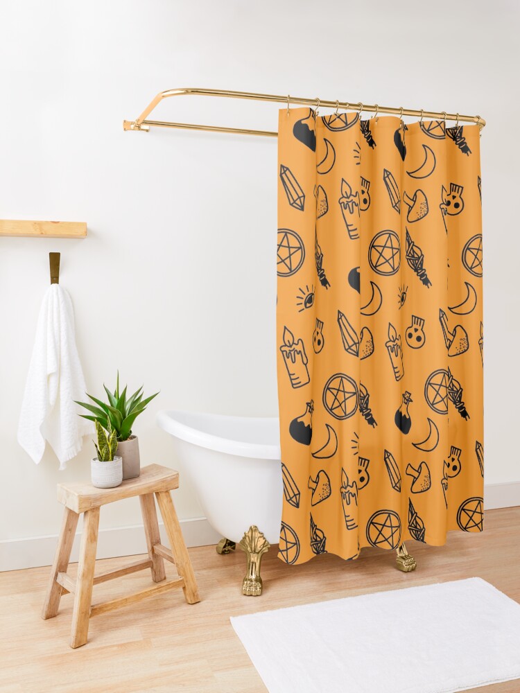 Alternate view of Witchy Pattern Orange Shower Curtain