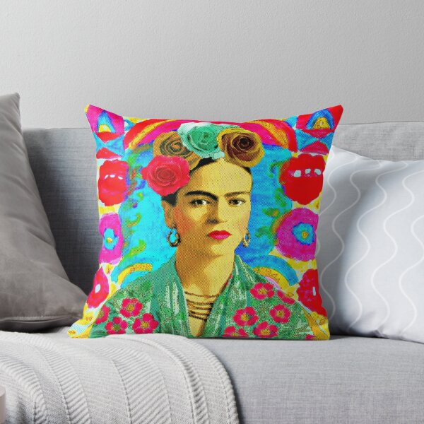 Frida Kahlo Colorful Floral Throw Pillow
