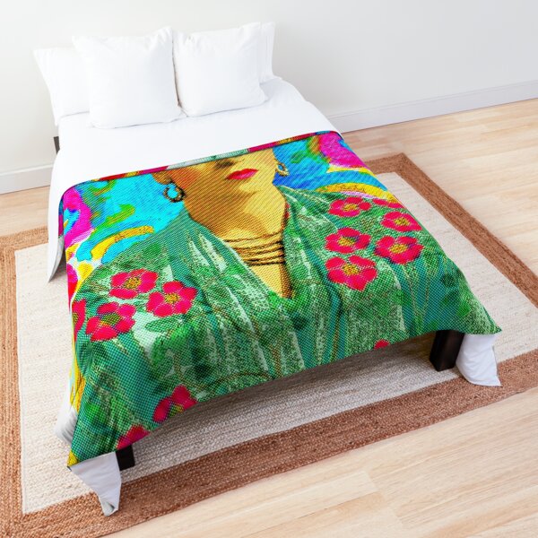 Frida Kahlo Colorful Floral Comforter