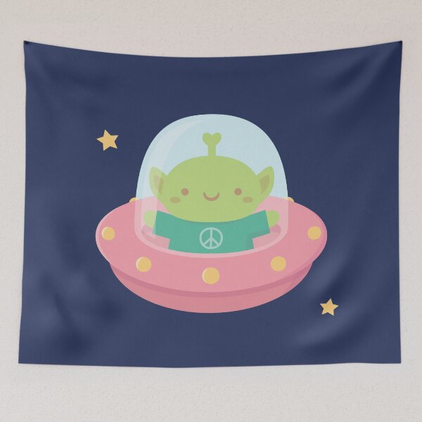 Item preview, Cute Peace Loving Alien In Little Spaceship designed and sold by rustydoodle.