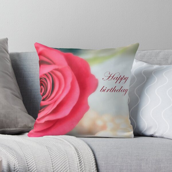 Lovely Red Rose Happy Birthday Theme Throw Pillow