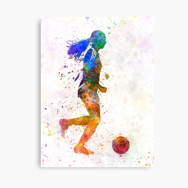 Girl playing soccer football player silhouette Canvas Print