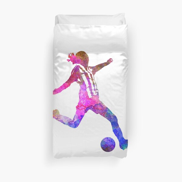 Girl playing soccer football player silhouette Duvet Cover