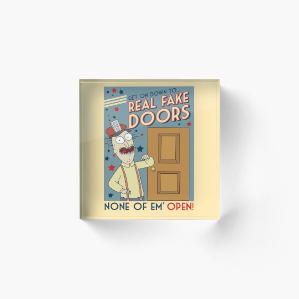 Funny Rick and Morty Real Fake Doors Interdimensional Cable Advertisement Acrylic Block