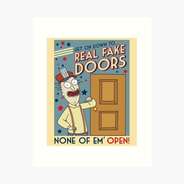 Lustige Rick und Morty Real Fake Doors Interdimensional Kabel Werbung Kunstdruck