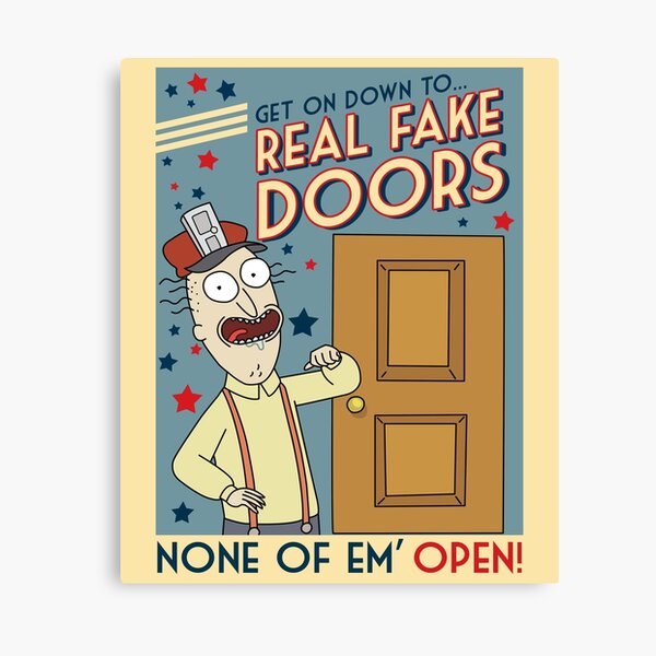 Lustige Rick und Morty Real Fake Doors Interdimensional Kabel Werbung Leinwanddruck