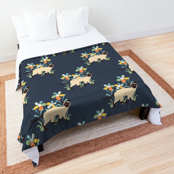 Siamese Cat and Flowers Comforter