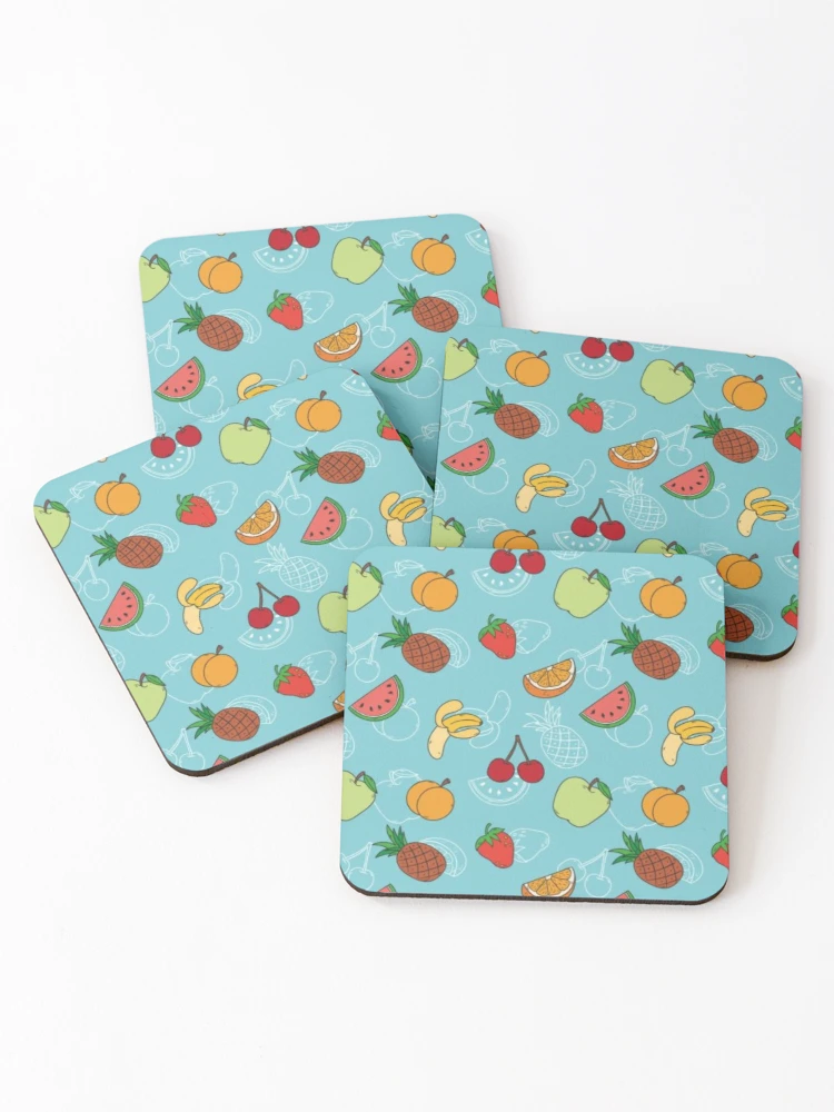 Thumbnail 1 of 5, Coasters (Set of 4), Fruits Pattern - Blue Design designed and sold by RheanaDesigns.