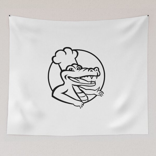 Item preview, Happy Chef Alligator Gator or Crocodile Wearing Chef Hat Circle Mascot Retro Black and White designed and sold by patrimonio.