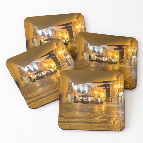 Item preview, Charming Faro Algarve Portugal - Nighttime Shopping Street with a Cool Pentagon Calcada Pattern designed and sold by Georgia Mizuleva.