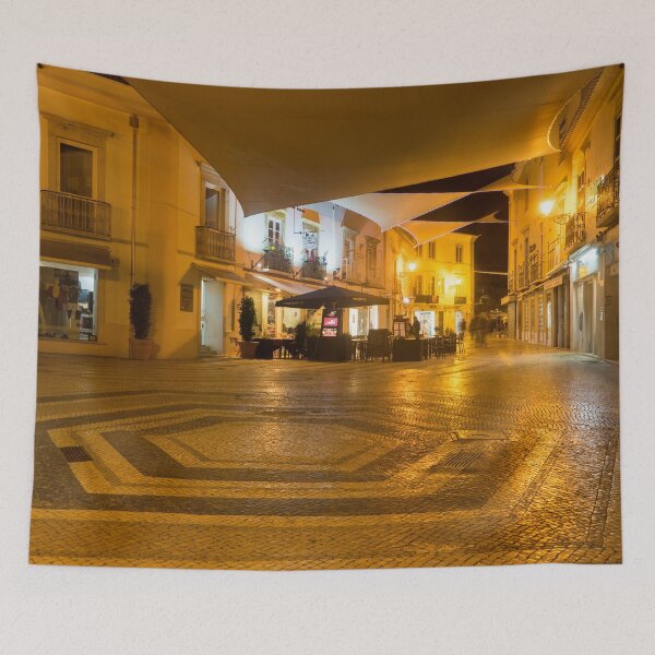 Item preview, Charming Faro Algarve Portugal - Nighttime Shopping Street with a Cool Pentagon Calcada Pattern designed and sold by Georgia Mizuleva.