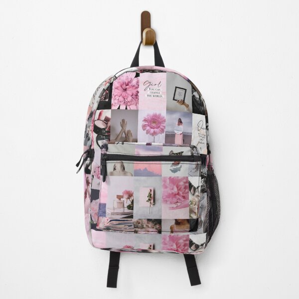 Girl Power GRL PWR Quote Aesthetic Black Pink Blush (Rose, Flowers, Floral, Butterfly, Perfume, Crystal) Photo Collage Backpack