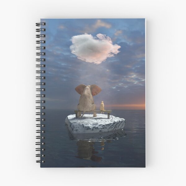 Item preview, an elephant and a dog travel the sea on an ice floe designed and sold by Mike Kiev art.