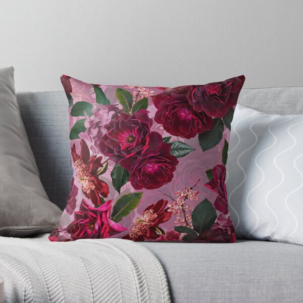 Antique Purple Botanical Flower Rose Garden Throw Pillow