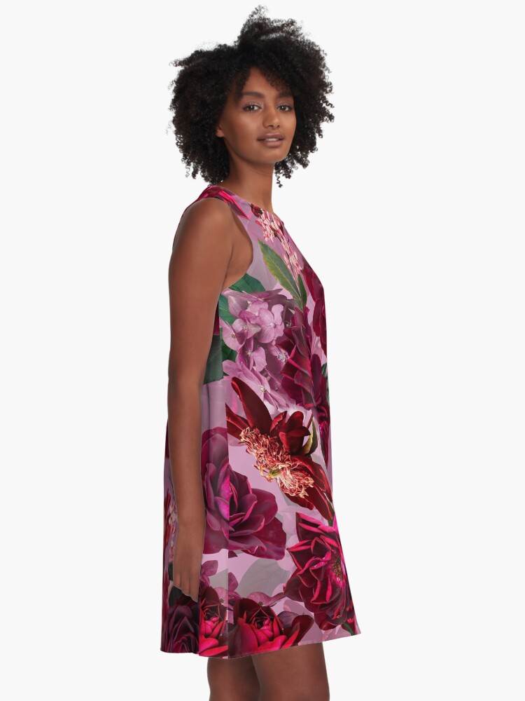 Alternate view of Antique Purple Botanical Flower Rose Garden A-Line Dress