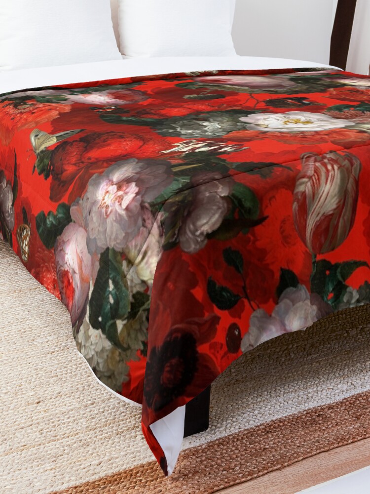 Alternate view of Red Jan Davidsz. de Heem Vintage Roses Flowers Botanical Garden Comforter
