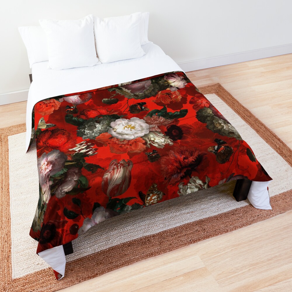 Red Jan Davidsz. de Heem Vintage Roses Flowers Botanical Garden Comforter