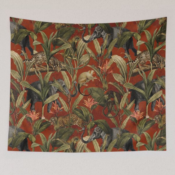 Item preview, Red Vintage Tropical Jungle Botanical Garden Pattern Nightgarden designed and sold by UtArt.