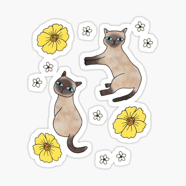 Bold Flowers & Siamese Cats Sticker