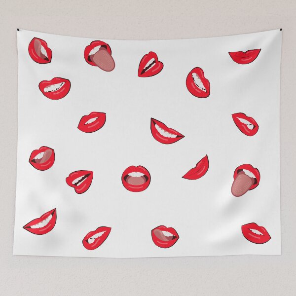 Item preview, Set of Red Kissing Lips Red Tongue, Biting Lip  designed and sold by mashmosh.