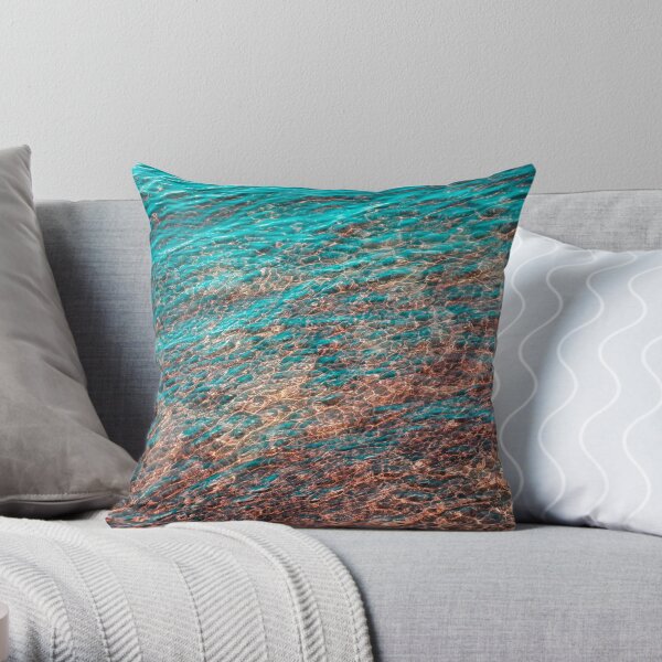 Mesmeric Layers and Patterns - Undersea in Rich Teal Turquoise Burnt Sienna and Umber Hues Throw Pillow