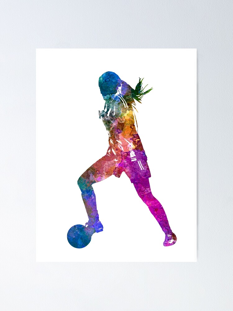 Girl playing soccer football player silhouette Leggings for Sale