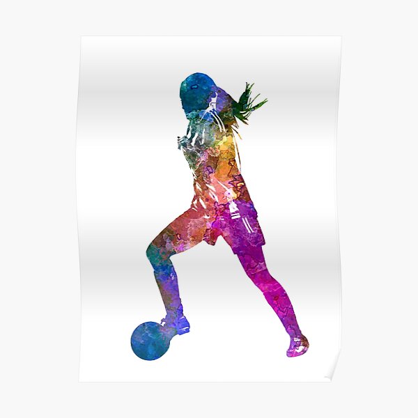Girl playing soccer football player silhouette Poster