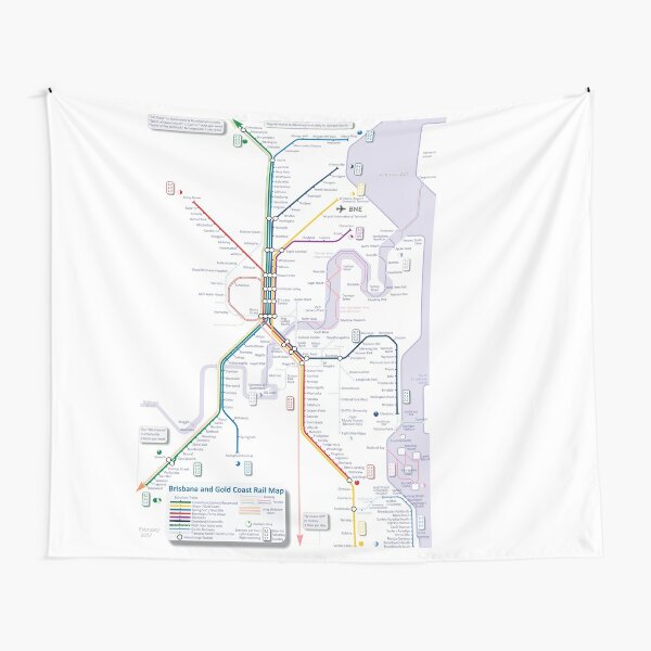 Brisbane And Gold Coast Train Tram And Ferry Map Tapestry By