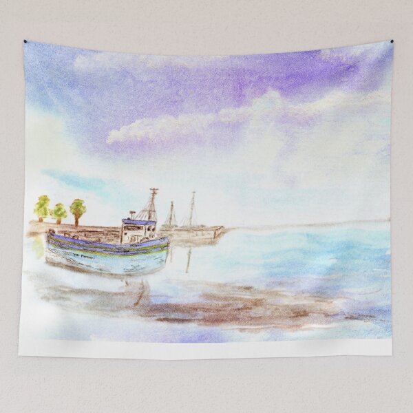 Item preview, Fishing cutter in the harbor designed and sold by wunderfamily.