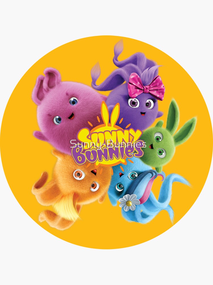 "Sunny Bunnies - Bunnies and Logo (Orange Circle)" Sticker for Sale by