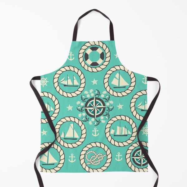 Item preview, Blue Nautical Print with ships, compass, anchor and nautical knots designed and sold by kapotka.