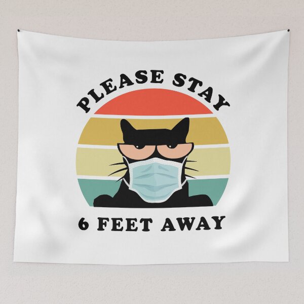 Item preview, Please Stay 6 Feet Away Black Cat Mask Social Distancing designed and sold by fourstripes.