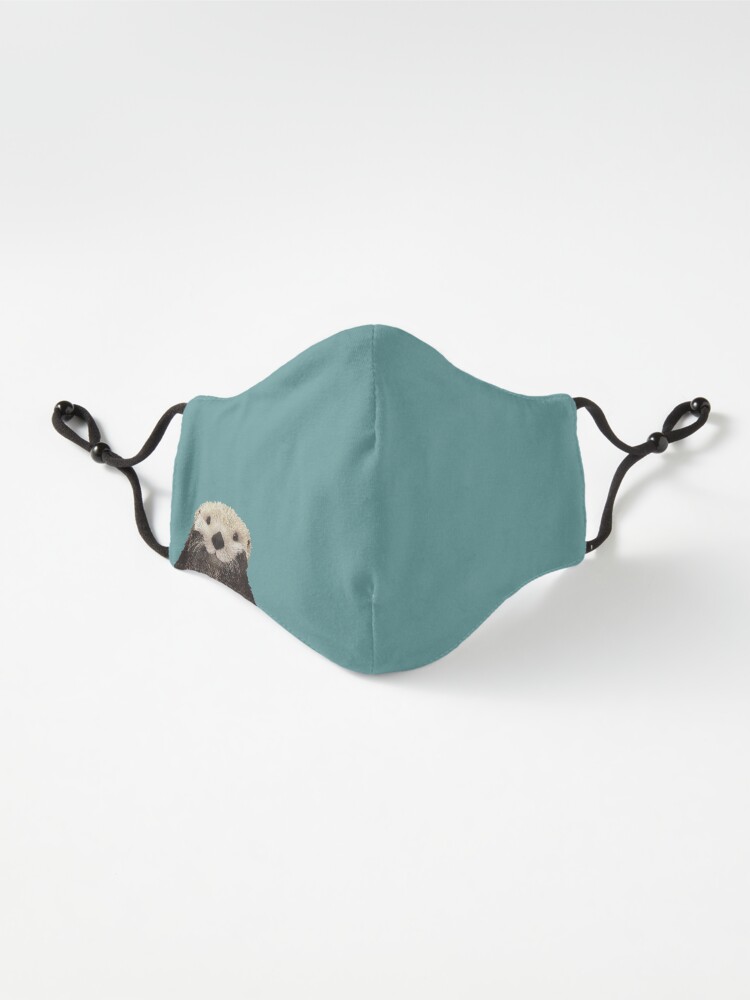 Alternate view of Cute Sea Otter on Teal Solid. Minimalist. Coastal. Adorable. Mask