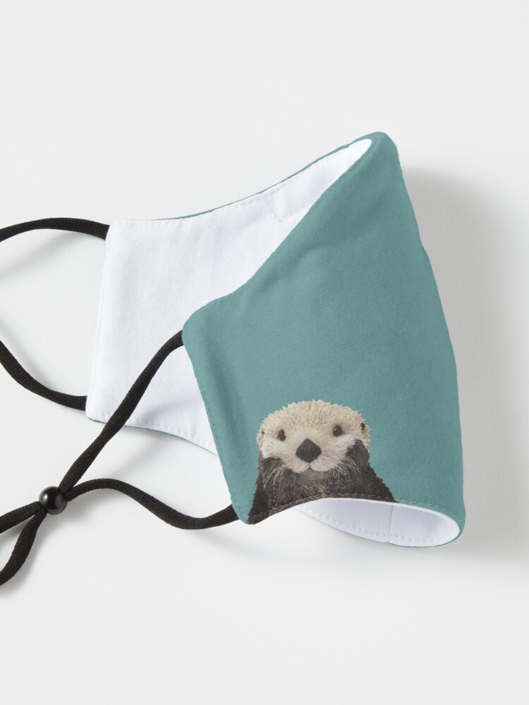 Alternate view of Cute Sea Otter on Teal Solid. Minimalist. Coastal. Adorable. Mask