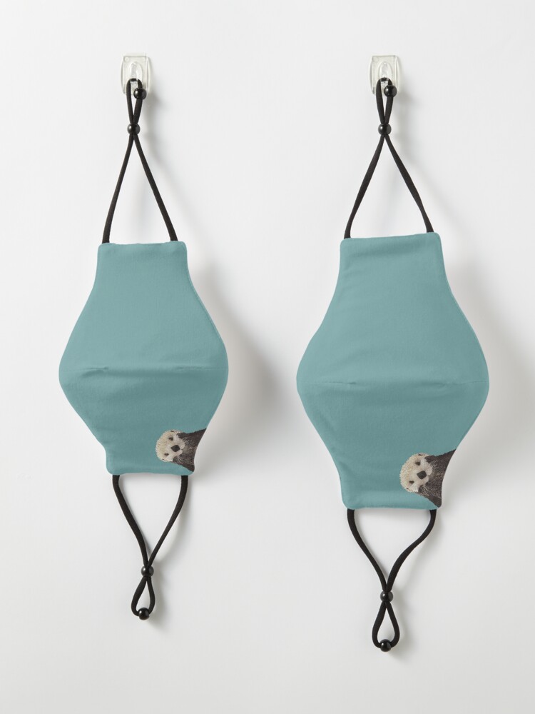 Alternate view of Cute Sea Otter on Teal Solid. Minimalist. Coastal. Adorable. Mask