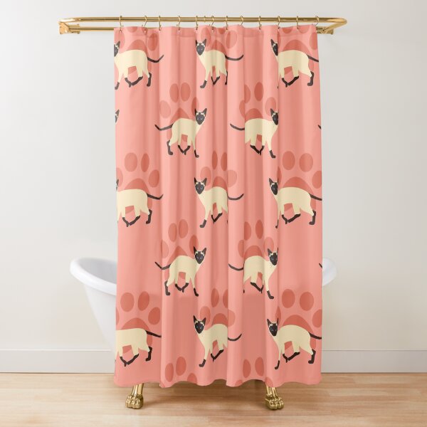 Siamese Cat and Paw Print Shower Curtain