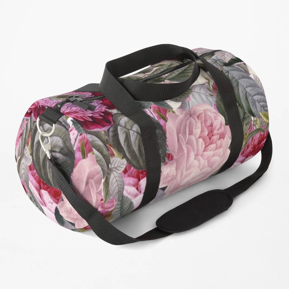 Vintage Pink Floral Pattern Duffle Bag