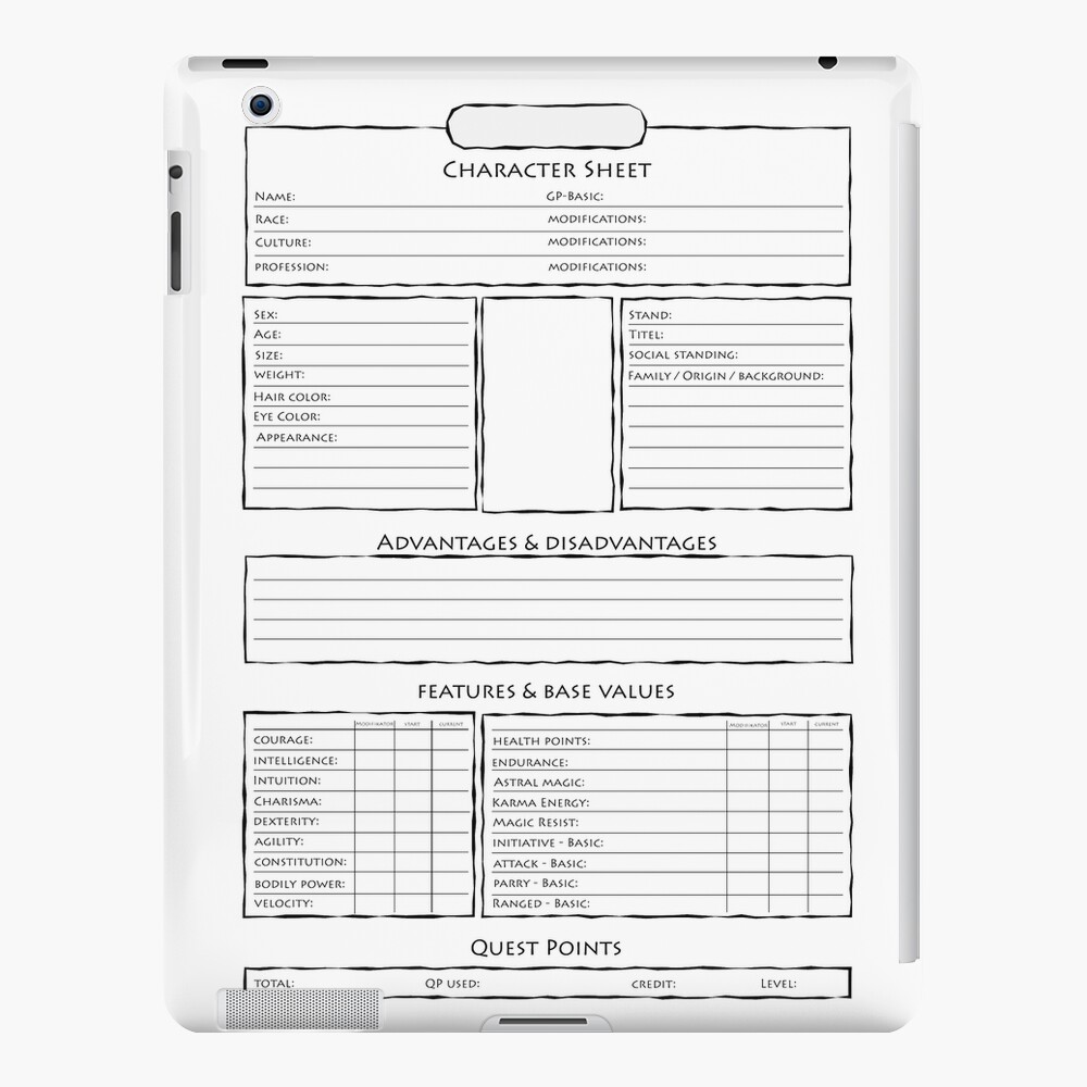 "Role play game character sheet" iPad Case & Skin by littlebelldesig