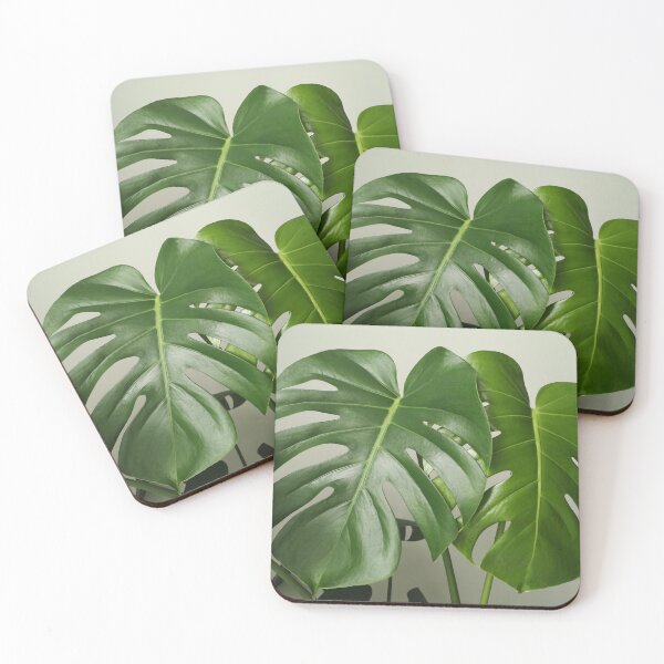 Item preview, Monstera leaves Tropical leaf art on green grey background designed and sold by milkasweet.