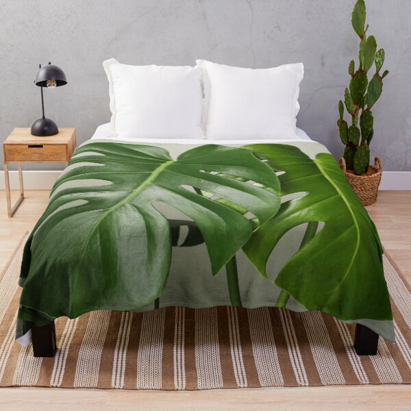 Item preview, Monstera leaves Tropical leaf art on green grey background designed and sold by milkasweet.
