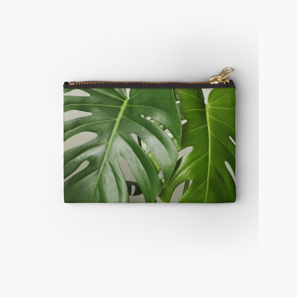 Item preview, Monstera leaves Tropical leaf art on green grey background designed and sold by milkasweet.