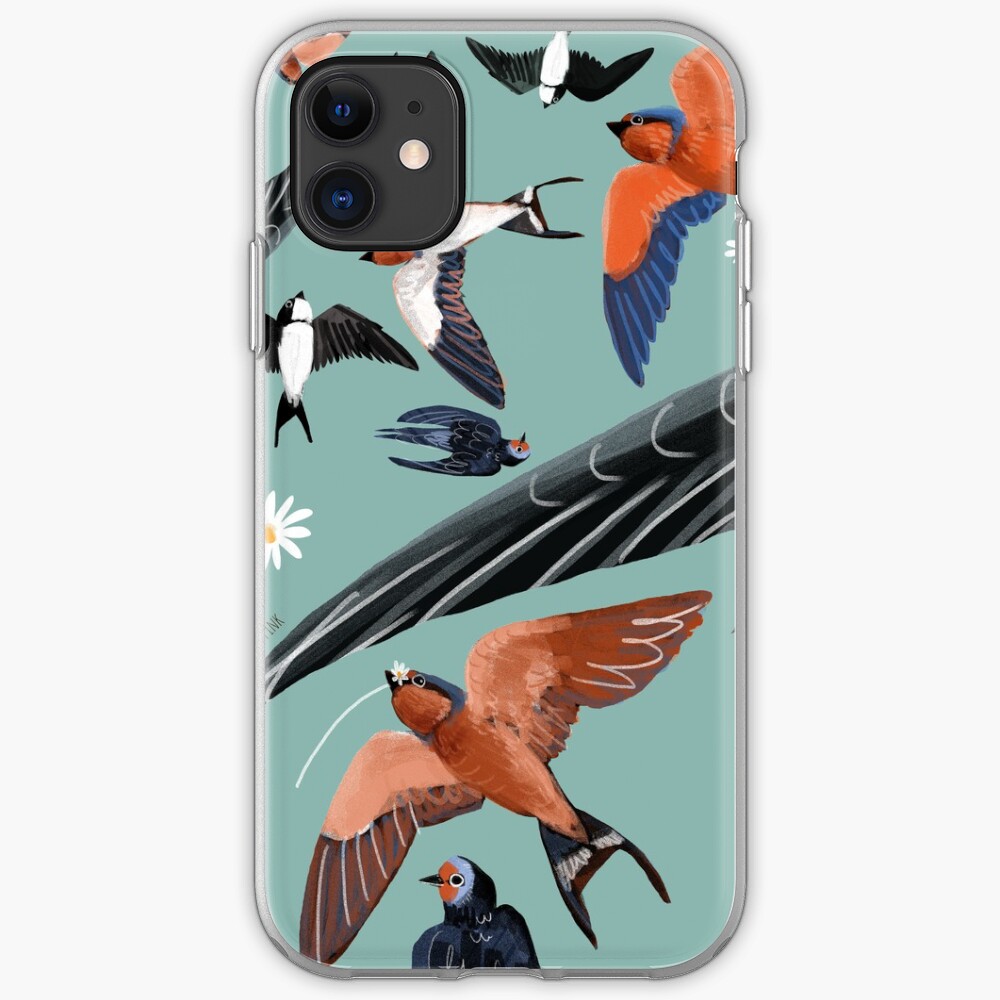 Swallows and swift pattern (Turquoise) Funda y vinilo para iPhone