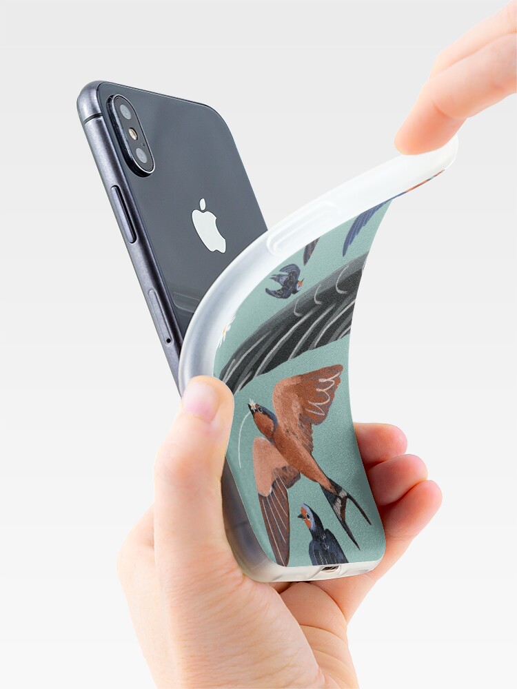 Vista alternativa de Funda y vinilo para iPhone Swallows and swift pattern (Turquoise)