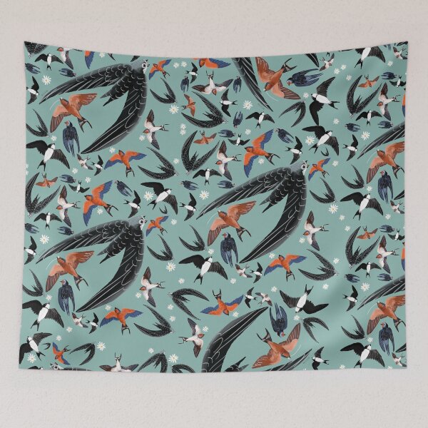 Item preview, Swallows and swift pattern (Turquoise) designed and sold by belettelepink.